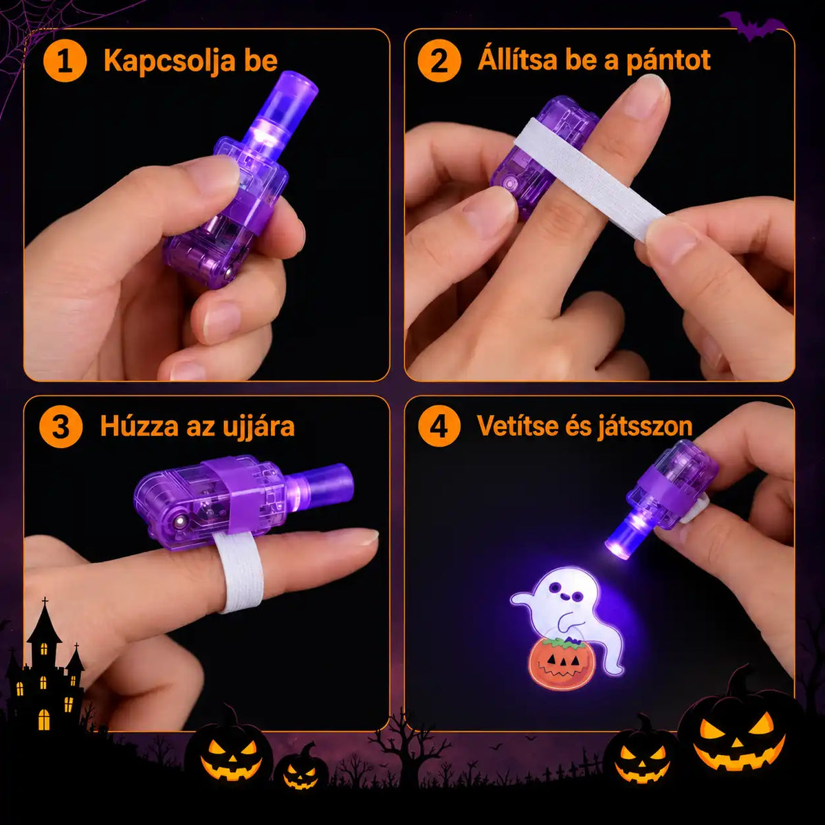 HUBUQ® ünnepi LED-es ujjprojektor-gyűrűk — Halloween és karácsony