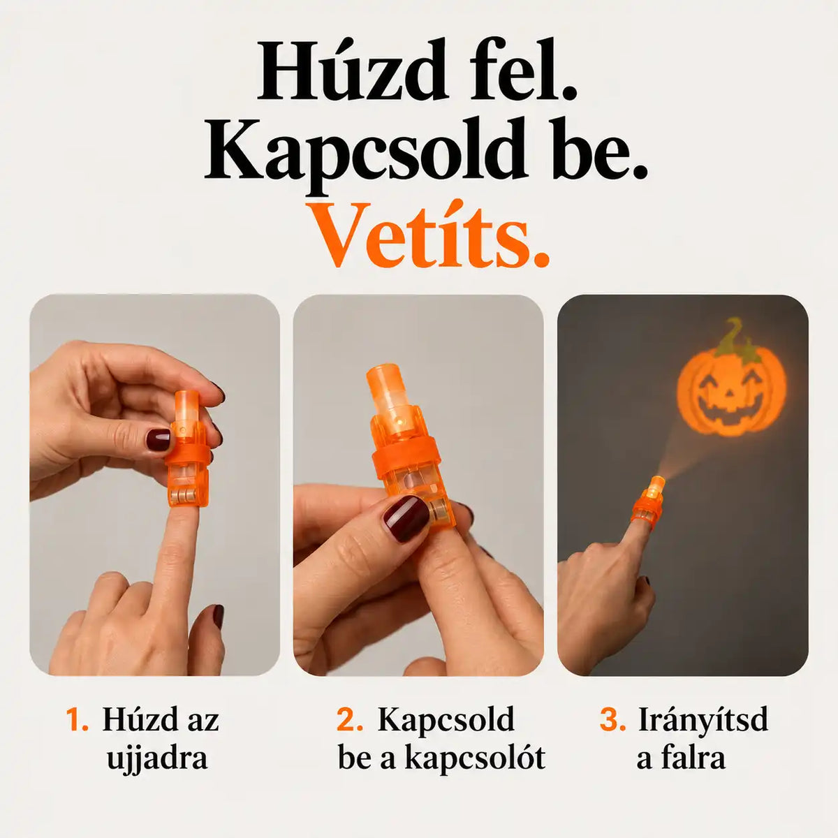 HUBUQ® ünnepi LED-es ujjprojektor-gyűrűk — Halloween és karácsony