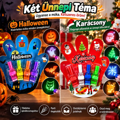 HUBUQ® ünnepi LED-es ujjprojektor-gyűrűk — Halloween és karácsony