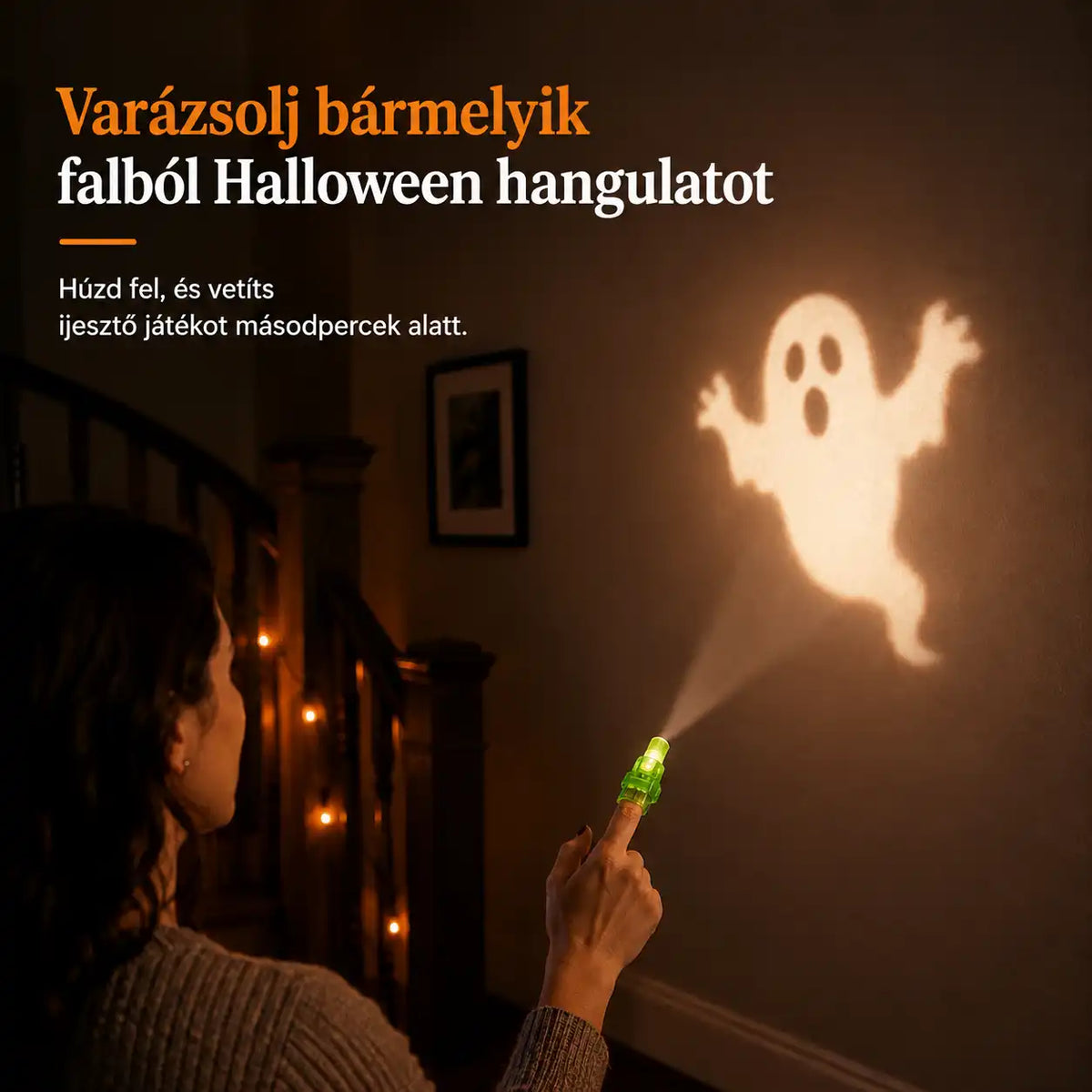 HUBUQ® ünnepi LED-es ujjprojektor-gyűrűk — Halloween és karácsony