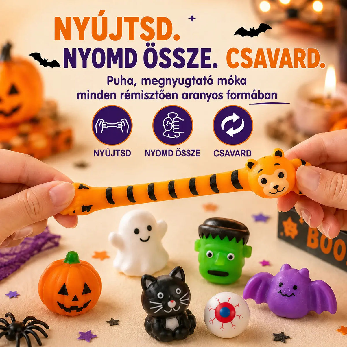 HUBUQ® halloweeni mochi nyomkodós játékok parti ajándékokhoz és rémisztően jó mókához 🎃