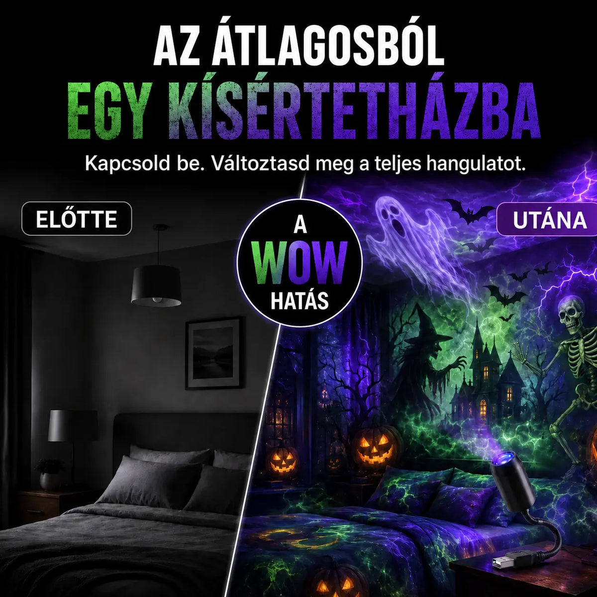 Halloween limitált kiadású 5D holografikus projektor – 30+ beépített dinamikus jelenet