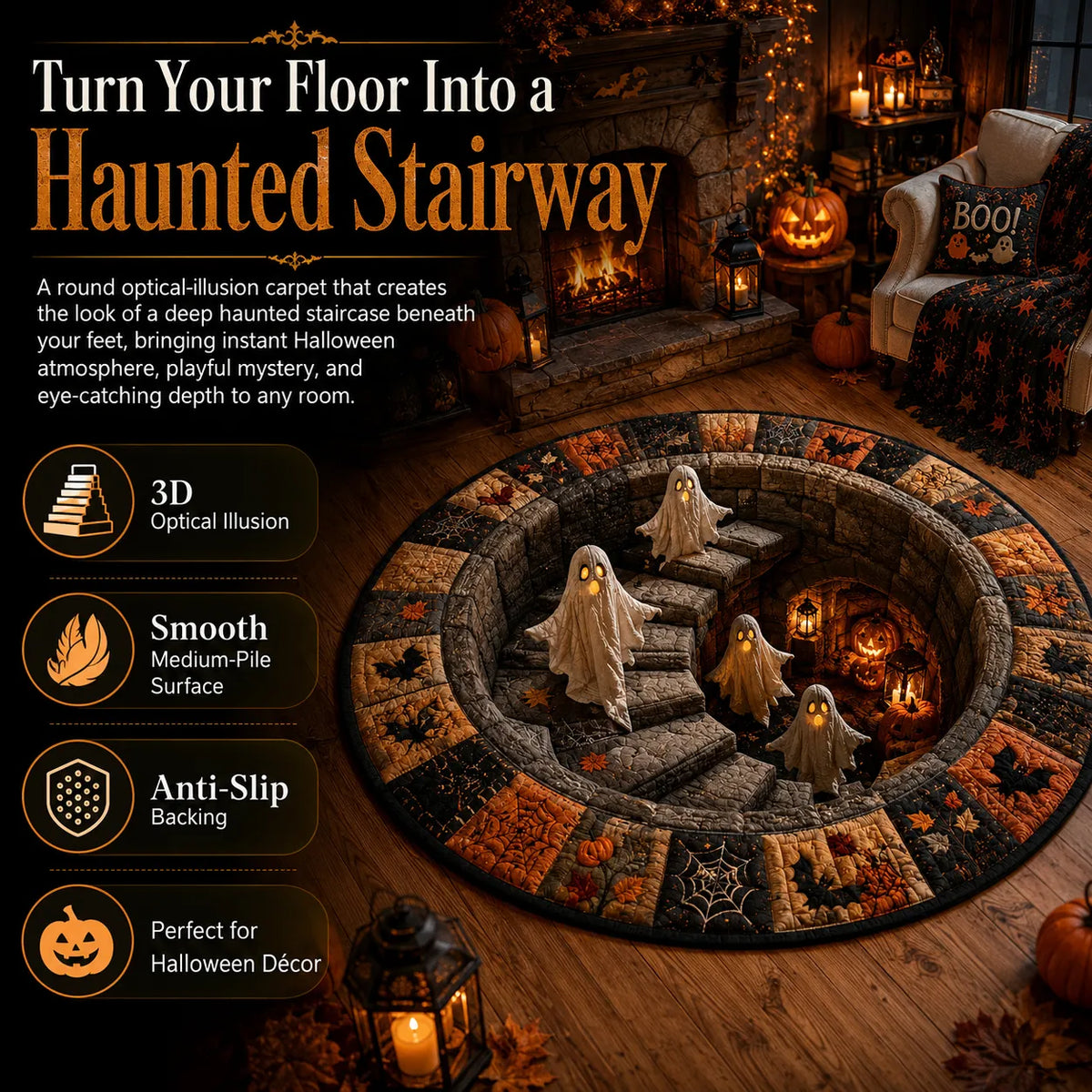 3D-s kerek halloween szőnyeg kísérteties örvénnyel – kép 13