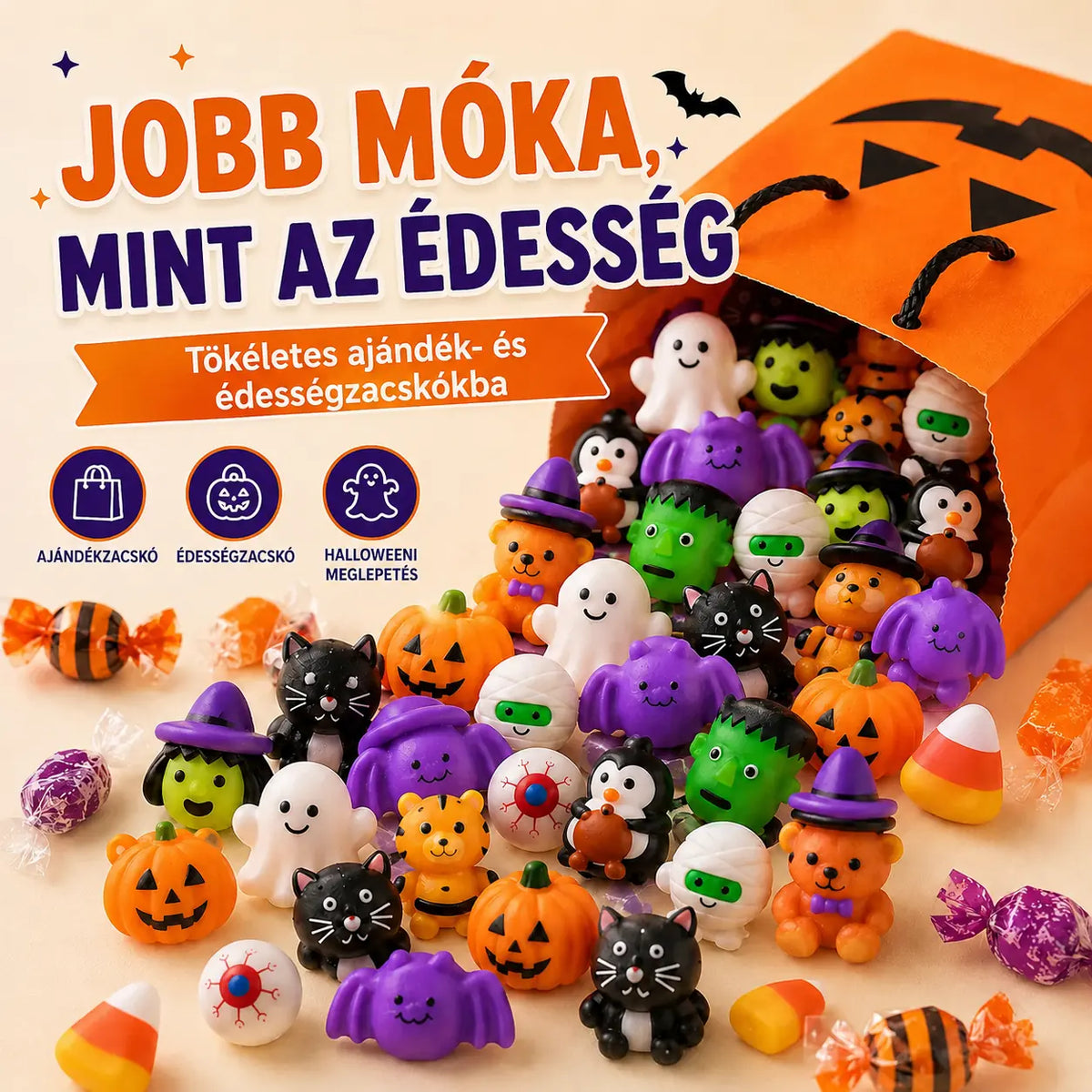 HUBUQ® halloweeni mochi nyomkodós játékok parti ajándékokhoz és rémisztően jó mókához 🎃