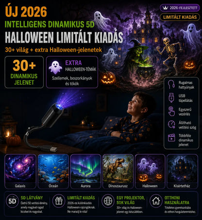 Halloween limitált kiadású 5D holografikus projektor – 30+ beépített dinamikus jelenet